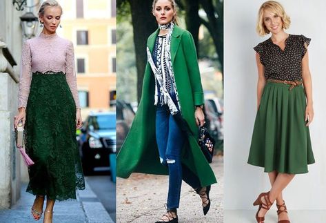 Colors that Go with Forest Green Forest Green Clothes, Forest Green Skirt, Green Skirt Outfits, Long Green Coat, Pink Lace Crop Top, Green Dress Outfit, Green Clothes, Outfit Ideas 2024, Forest Green Dresses