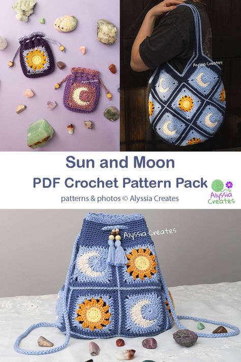 Crochet Sun And Moon, Crochet Sun, Mode Crochet, Crochet Design Pattern, Beginner Crochet Projects, Crochet Fashion Patterns, Crochet Square Patterns, Fun Crochet Projects, Diy Crochet Projects