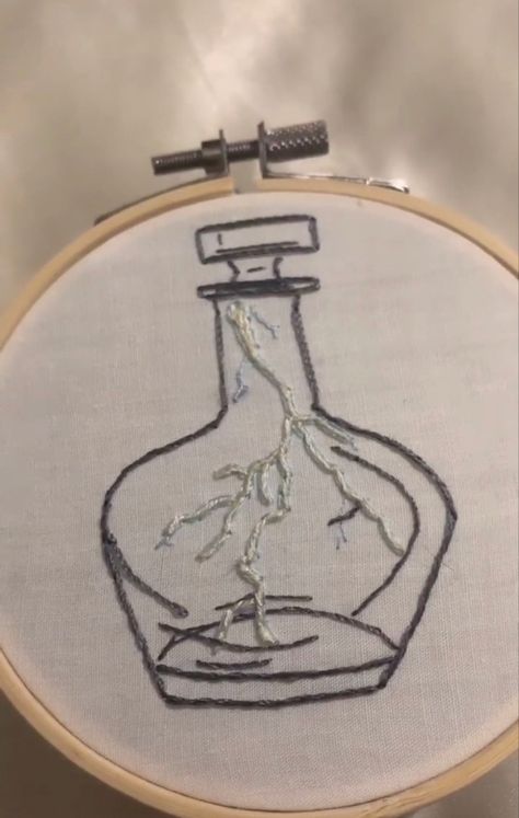 Lightning In A Bottle Tattoo, Embroidery Lightning, Lightning Embroidery, In A Bottle Tattoo, Lightning In A Bottle, Bottle Tattoo, Bottle Drawing, Bottle Art, Hand Embroidery