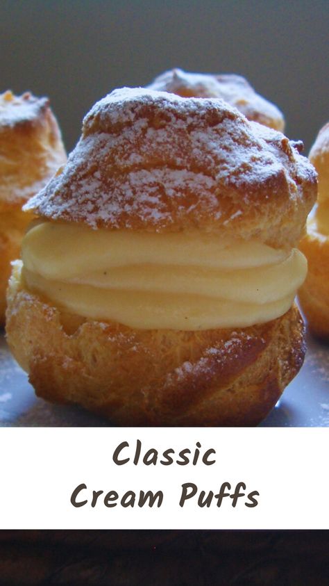 Our Classic Cream Puffs are made of choux pastry shell filled with vanilla scented pastry cream. These are quite simple to make! So give it a try! Chocolate Cream Puff Filling, Christmas Cream Puffs, Cream Puffs Recipe Easy, Cream Puff Filling, Recipe Notebook, Puff Pastries, Cream Puff Recipe, Pastry Cook, Homemade Pastries