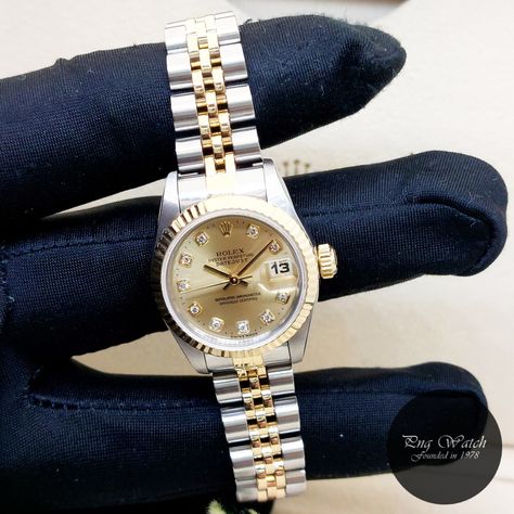 Rolex 26mm Oyster Perpetual Champagne Big Diamonds Dial Datejust REF: 69173 (U Series)! Rolex 26mm, Big Diamonds, Big Diamond, Oyster Perpetual, Rolex, Champagne, Diamonds