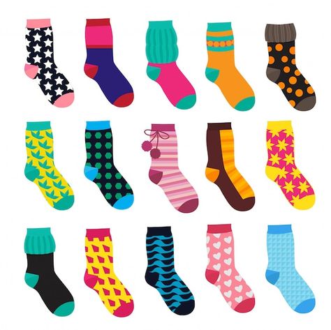 Socks Illustration, Learning English For Kids, Vector Elements, Flashcards For Kids, Comfortable Socks, Kids Clipart, Fabric Accessories, Funny Socks, Colorful Socks