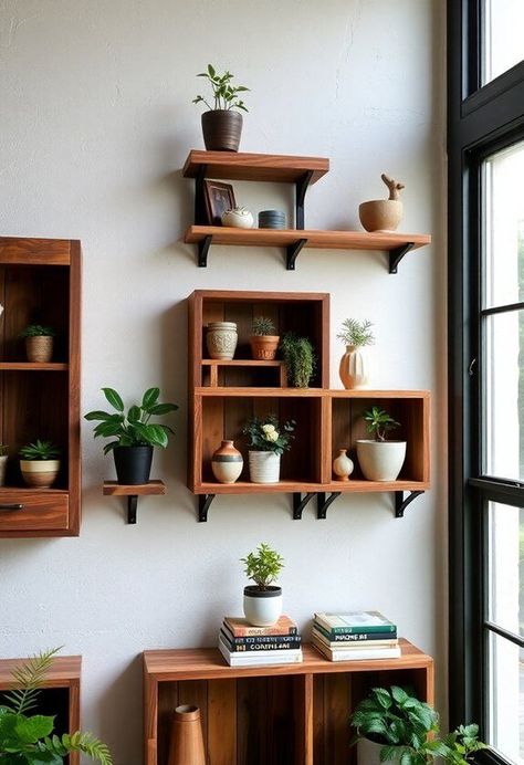 Repurposed wood shelving offers a unique blend of sustainability and aesthetic appeal, transforming discarded materials into striking home decor. These innovative concepts enhance your space while highlighting environmental responsibility. Discover how you can utilize reclaimed wood in functional designs that elevate your home's charm and versatility, making a lasting impression. Simple Wood Shelves, Creative Shelving Ideas, Diy Shelves Ideas, Reclaimed Wood Bookcase, Bathroom Shelves Over Toilet, Bedroom Ideas For Small Rooms Cozy, Traditional Shelves, Wood Shelving, Wooden Home Decor