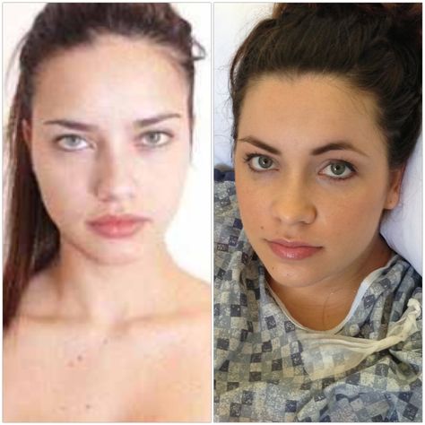 On the left is Victoria Secret model Adriana Lima and on the right is my beautiful sister minutes after having a baby ( I know right, still beautiful ) they could be sisters with that tan skin, green eyes, dark hair, lips... Tan Skin Green Eyes, Green Eyes Dark Hair, Smudged Lipstick, Victoria Secret Model, Eyes Dark, Tan Skin, Adriana Lima, Having A Baby, Dark Hair