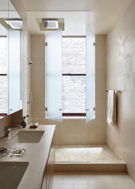 Big Bathroom Interior Design, Big Bathroom Interior, Manhattan Interior Design, Manhattan Interior, Bathroom Windows In Shower, Tribeca Loft, Full Bathroom Remodel, Window In Shower, Big Bathroom