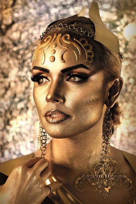 This Image is a Copyright of Zarrin Henna. Please ask for permission if you would like to repost.   For Credits Please Visit Complete Portfolio on: www.facebook.com/pages/Zarrin-Henna/130768133672309 Extreme Make-up, Gold Everything, Midas Touch, All That Glitters Is Gold, Golden Goddess, Gold Makeup, Shades Of Gold, Golden Girl, Fantasy Makeup