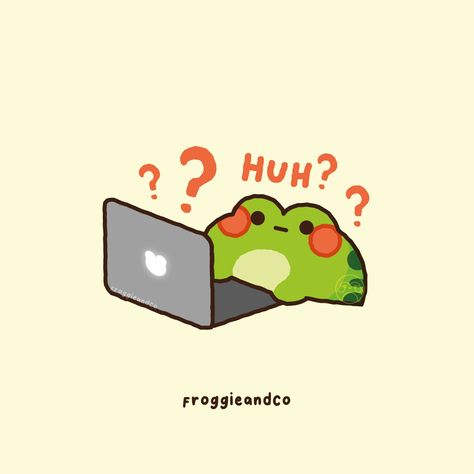 Confused Doodle, Cute Frog Doodles Aesthetic, Doodle Frog, Cute Green Stickers, Frog Illustration Cute, Green Doodles, Chibi Frog Kawaii, Cute Frog Art, Frog Doodle