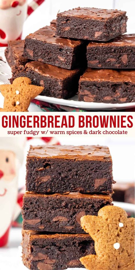 Recipes That Use Molasses, Unique Brownie Flavors, Gingerbread Brownies Recipe, Gingerbread Chocolate Tart, Unique Brownie Recipes, Winter Brownies, Gingerbread Desserts, Gingerbread Dessert Recipes, Gingerbread Brownies