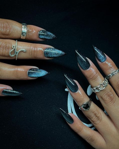 🖤 edc ready Shop the look with @madam_glam! Products Used: • Perfect Black • Super Cat Eye Gel Use my code "xojess50" for 50% off… | Instagram Fruit Nail Designs, Seashell Nails, Summer Nail Ideas, Black Cat Eye, Airbrush Nails, Medium Almond, Abstract Nail Art, Grunge Nails, Blush Nails