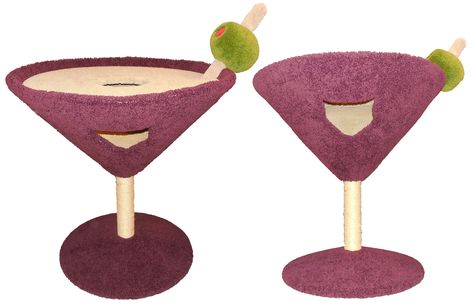 Shown with Plum glass, Beige top, natural sisal, and Beige toothpick. The front opening shape is "Kitty" & the top opening shape is "Round". Martini Cat Tree, Furniture For Cats, Cat Tree House, Glass Cat, Future Apartment Decor, Kitty Stuff, Natural Sisal, Future Apartment, Dream Living