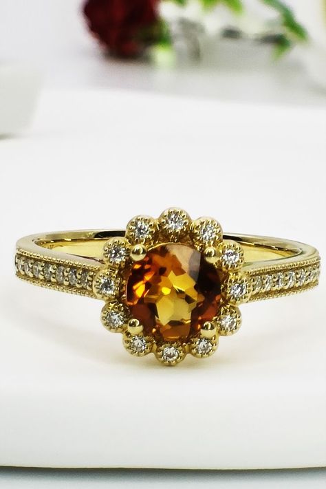 14K Solid Gold Classic Halo Natural Citrine Ring, Natural Citrine Engagement Ring, Citrine Wedding Ring, Unique Citrine Gold Ring, Natural gemstone engagement ring Citrine Engagement Rings, Gold Citrine Engagement Ring, Citrine Halo Ring, Citrine Wedding Ring, Citrine Engagement Ring, Citrine Wedding, Citrine Ring Engagement, Ring Cluster, Natural Citrine