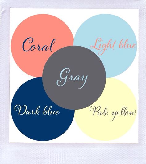 Color scheme? Gray, dark blue, light blue, coral & pale yellow ... Blue Stripes Pattern, Grey Color Scheme, Room Color Schemes, Blue Colour Palette, Bathroom Colors, Coral Blue, Colour Schemes, Bedroom Colors, Pale Yellow