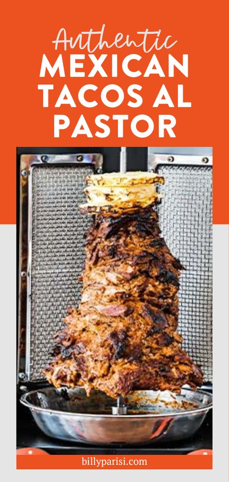 Spit Cooking Meat, Vertical Spit Recipes, Taco Al Pastor Recipe, Smoked Al Pastor, Pork El Pastor Recipe, Al Pastor Tacos Recipe, Alpastor Tacos Recipe Al Pastor, Taco El Pastor Recipe, Vertical Skewer Recipes