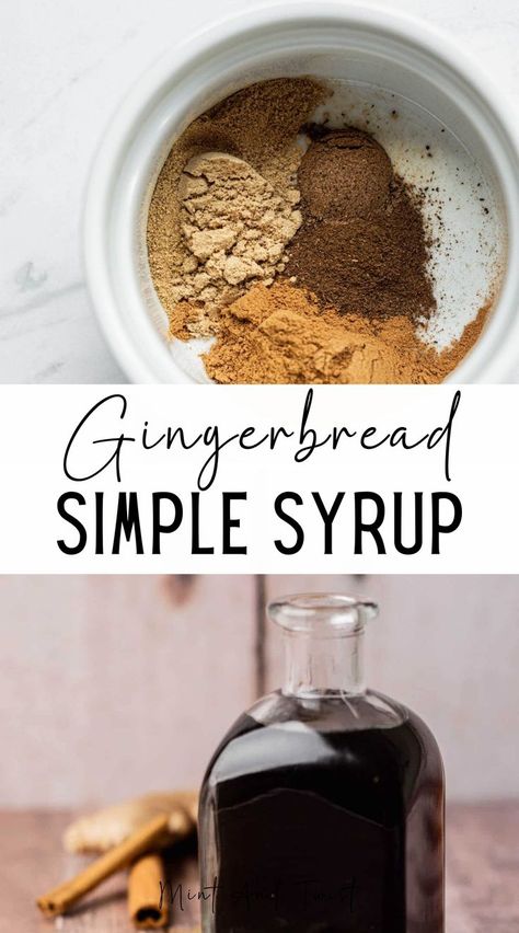 This delicious gingerbread syrup recipe can be made so quickly with ground spices. As the holiday season rolls in, nothing says festive quite like the warm and spicy scent of gingerbread. Holiday Syrup Recipe, Gingerbread Coffee Syrup Recipe, Spiced Syrup Recipe, Cream Cheese Syrup Recipe, Canned Syrup Recipes, Winter Simple Syrup, Flavored Syrup Recipe, Homemade Gingerbread Syrup, Gingerbread Simple Syrup Recipe