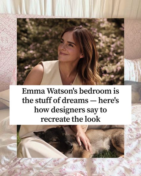 Emma Watson's bedroom decor is seriously magical, and we're breaking down how to recreate the soft, cozy, boho-meets-preppy look ✨ . . . . #myrealhome #softgirlaesthetic #bohobedroom #coquetteaesthetic #emmawatson #pinkaesthetic #bedroomdesign #bedroomdecorideas Emma Watson Home, Slipcovered Headboard, Unique Bedside Tables, Small Bedroom Layout, Softgirl Aesthetic, Cozy Boho, Plush Mattress, Real Homes, Pink Curtains