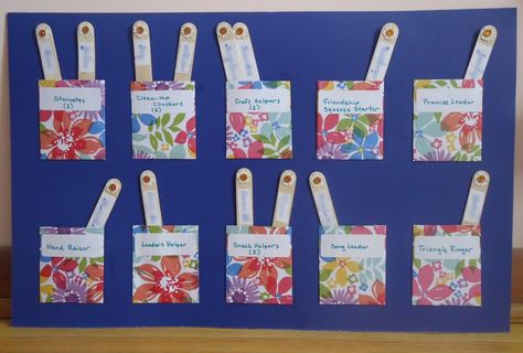 Popcicle stick kaper chart Kaper Chart, Brownie Scouts, Brownie Girl Scout, American Heritage Girls, Girl Scout Daisy, Girl Scout Activities, Daisy Scouts, Troop Leader, Girl Scout Juniors