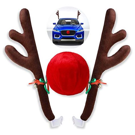 Christmas Car Interior Decorations, Xmas Car Decorations, Christmas Vehicle Decorations, Rain Deer Ornaments Diy Christmas, Horn Costume, Antler Decorations, Reindeer Christmas Decor, Reindeer With Lights In Antlers, Christmas Antlers