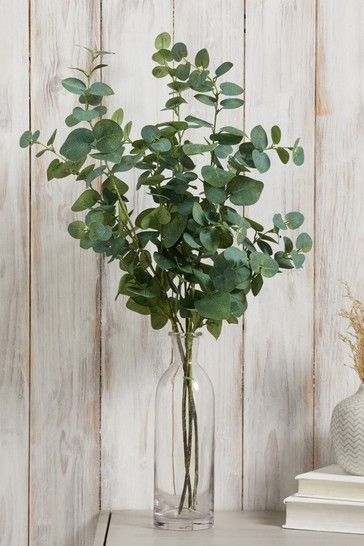 Set of 3 Artificial Eucalyptus Stems Faux Plants Decor, Top Of Stairs, Eucalyptus Stems, Sage Plant, Artificial Eucalyptus, Blue Glass Vase, Bathroom Plants, Artificial Grass, Centre Pieces