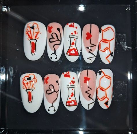 A set of press-on nails with medicinal chemistry designs Chemistry Nail Art, Science Nails Designs, Biology Nails, Chemistry Nails, Science Nails, Medicinal Chemistry, Business Idea, Nails Inspo, Science Art