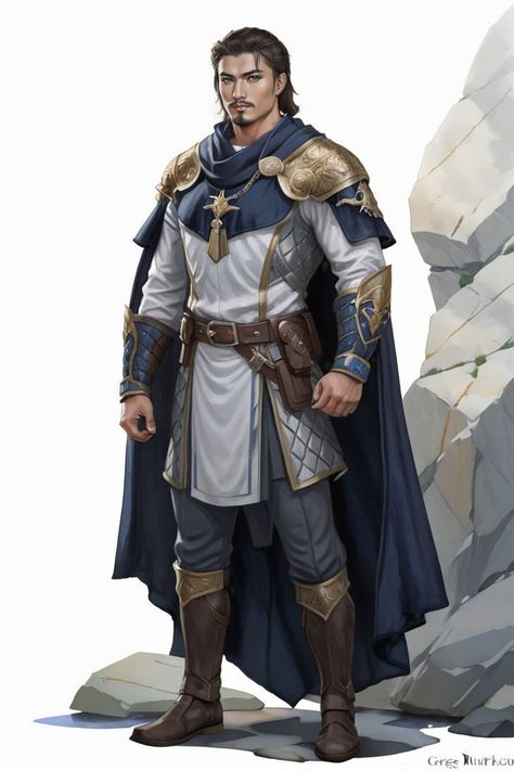 Fantasy Cleric Male, Dnd Cleric Outfit, Cleric Dnd Art, Dnd Desert Character, Dnd Soldier, Paladin Outfit, 5e Cleric, Paladin Dnd, Cleric Dnd