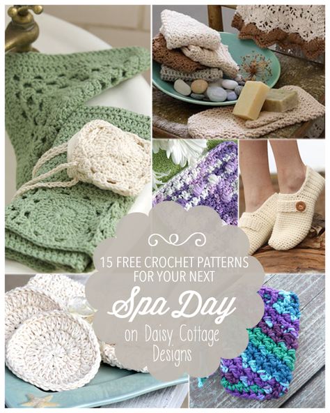 15 Free Spa Crochet Patterns | www.daisycottagedesigns.net Crochet Exercise, Daisy Cottage Designs, Crochet Boot Cuff Pattern, Crochet Dish Cloth Free Pattern, Beaded Baubles, Daisy Cottage, Cottage Designs, Projects Design, Crochet Dishcloth