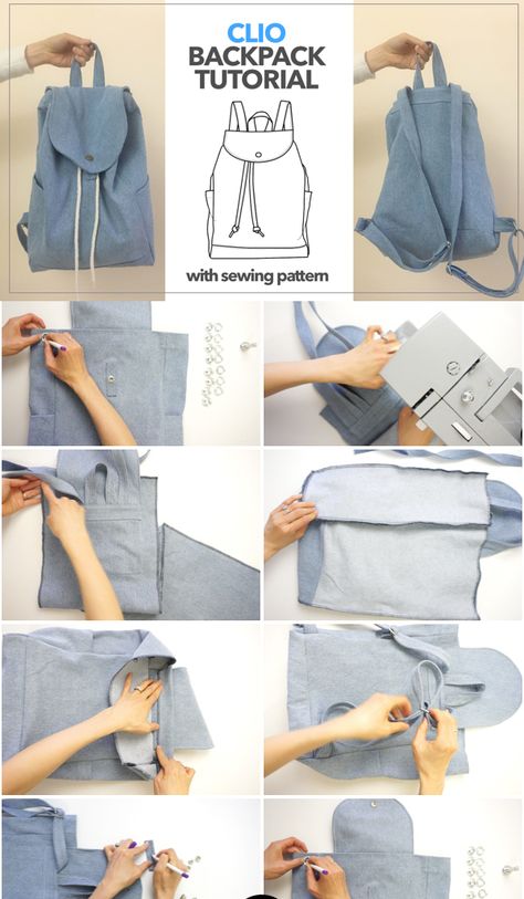 Denim Backpack Pattern, Easy Backpack Sewing Pattern, Sewing A Backpack, How To Sew A Backpack, Denim Backpack Diy, Backpack Diy Pattern, Canvas Backpack Pattern, Diy Old Clothes, Diy Backpack Tutorial