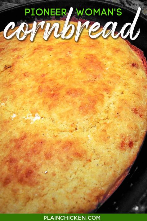 Pioneer Woman's Cornbread - authentic southern cornbread! SO easy and SOOO delicious!! Shortening, corn meal, flour, salt, buttermilk, milk, egg, baking powder and baking soda. Ready in under 30 minutes! A must for all your soups and stews! #cornbread Southern Buttermilk Cornbread Recipe, Buttermilk Cornbread With Self Rising Cornmeal, Cornbread Made With Buttermilk, No Buttermilk Cornbread, Cornbread Using Cornmeal, Cornbread Made With Mayonnaise, Cornbread Using Self Rising Cornmeal, Self Rising Flour Cornbread Recipe, Betty Crocker Cornbread Recipe