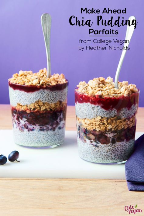 Vegan Parfait, Chia Seed Parfait, Pudding Parfait Recipes, Vegan Breakfast Recipes Healthy, Chia Pudding Parfait, Whole30 Vegetarian, Inflammatory Meals, Vegan Breakfast Recipes Easy, Chia Pudding Breakfast