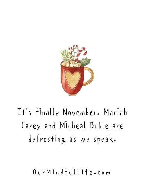 It's finally November. Mariah Carey and Micheal Bublé are defrosting as we speak. Christmas In November Humor, Mariah Carey Christmas Funny, November Funny Quotes, Mariah Carey Defrosting, November Humor, November Quotes Funny, November Quotes Motivation, November Wishes, November Funny