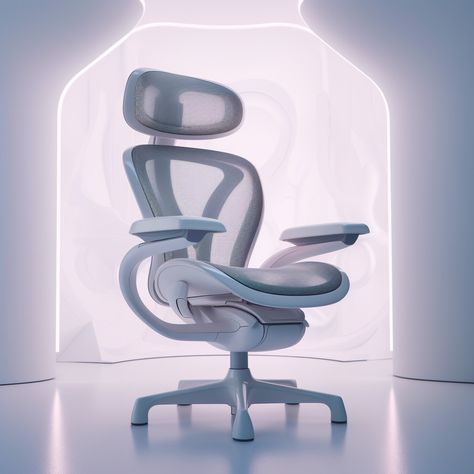 ultrarealistic image of a herman miller aeron chair, focus on a headrest, in a futuristic white room with tones of scattered around Futuristic Office Chair, Futuristic Chair Design, Futuristic Chair, Futuristic Office, Herman Miller Aeron, Aeron Chair, Herman Miller Aeron Chair, Office Ornaments, White Room