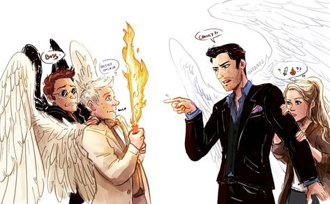 its 4am and I can't let go of this crossover 😂  #goodomens #ineffablehusbands #crowley #aziraphale #deckerstar #lucifer #lucifermorningstar… Good Omens X Lucifer, Good Omens Crossover, Good Omens Ineffable Husbands, I Cant Let Go, Carmen Miranda, Good Omens Book, Carmen Sandiego, Ineffable Husbands, Ange Demon