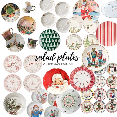 Christmas Salad Plates, Christmas Dinner Plates, Anthropologie Christmas, Christmas Salads, Hobby Lobby Christmas, Santa Plate, Holiday Plates, Christmas Dinnerware, Christmas Dinner Table