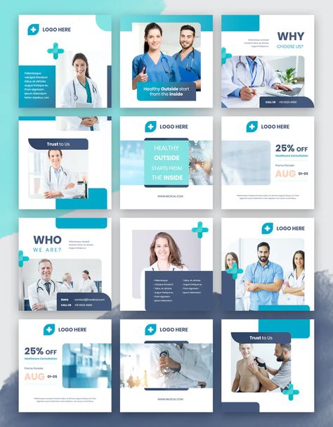 Medical Instagram Puzzle Templates PSD Medical Instagram, Dentist Social Media, Instagram Design Layout, Medical Posters, Instagram Feed Layout, Desain Editorial, Instagram Puzzle, Instagram Template Design, Instagram Grid