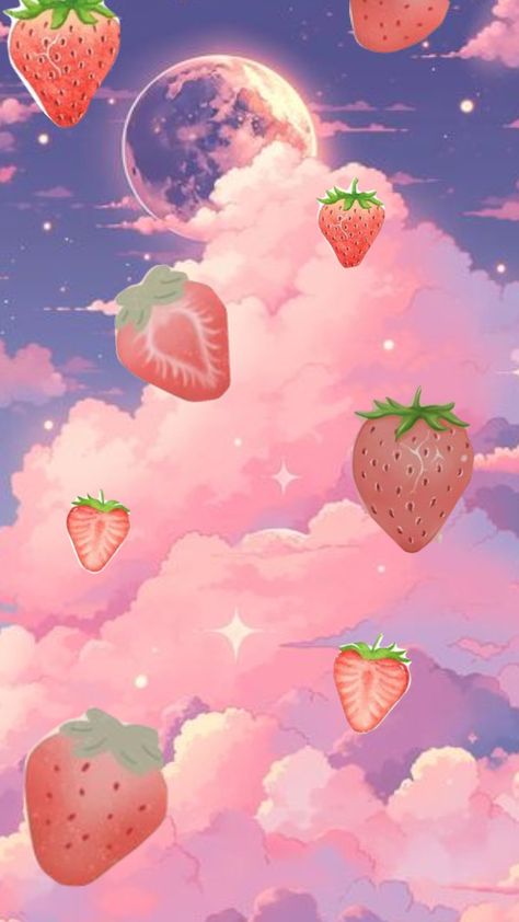 #strawberry #moon #background Everskies Collage, Strawberry Background, Moon Background, Strawberry Moon, Cute Tattoos For Women, Cute Tattoos, Strawberries, Tattoos For Women, Moon