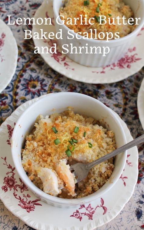 Baked Scallops And Shrimp Recipe, Garlic Baked Shrimp, Scallops And Shrimp, Frozen Scallops, Fish Friday, Baked Scallops, Shrimp Scallops, Lemon Garlic Shrimp, Make Ahead Appetizers