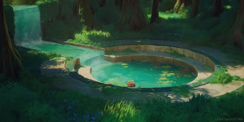 ArtStation - Fountain Pool, Leah Augustine Fantasy Pond Concept Art, Pool Illustration, Stylized Environment, Fountain Pool, Bg Design, Fantasy Background, Landscape Concept, Fantasy Places, Fantasy Art Landscapes