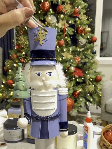 Painting nutcrackers seem to be very popular lately. Following my own painting and color trends of the last year, I decided I needed a blue nutcracker to match my blue decor. Painting Nutcrackers, Paint A Nutcracker, Blue Nutcracker, Nutcracker Crafts, Blue Christmas Decor, Christmas Crafts To Make, Favorite Paint Colors, Craft Stash, Favorite Paint