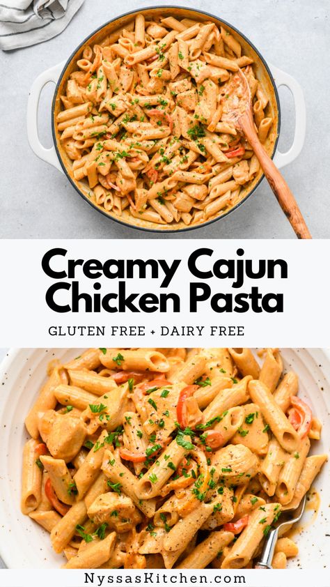 Chicken Pasta Gluten Free, Gluten Free Dairy Free Recipes Dinner, Gluten Free Dairy Free Dinner, Pasta Gluten Free, Creamy Cajun Chicken Pasta, Creamy Cajun Chicken, Dairy Free Cooking, Gf Dinner, Dairy Free Recipes Dinner