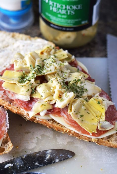 Marinated Artichoke Heart, Salami and Provolone Sandwich Artichoke Sandwich, Provolone Sandwich, Artichoke Heart Recipes, Salami Recipes, Sandwhich Recipes, Artichoke Recipes, Best Sandwich, Soup And Sandwich, Picnic Foods