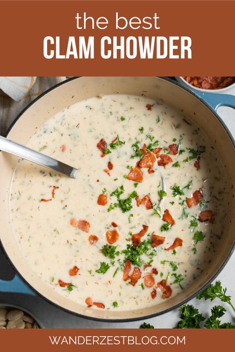 Nothing says "comfort food," like a warm bowl of clam chowder. This thick and creamy clam chowder is loaded with clams, bacon, potatoes, and a handful of unexpected yet tasty seasonings. Best New England Clam Chowder, Best Clam Chowder Recipe, Creamy Clam Chowder, Healthy Fall Recipes Dinner, Fall Recipes Dinner, Bacon And Potatoes, Best Clam Chowder, Dinner Soup Recipes, Clam Chowder Recipe