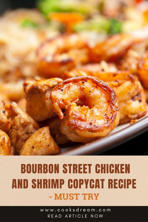 If you're looking for new ways to make tasty meals that are healthy and packed with protein, look no further. Applebee's bourbon street chicken and shrimp recipe are so delicious that it will probably become one of your weekly staples on the dinner menu! This recipe is super easy to follow. | Bourbon Street Chicken and Shrimp Copycat Recipe | What is Bourbon Street Chicken and Shrimp? | #tastymeal #healthyfood #applebee's Recipes With Chicken And Shrimp, Applebees Bourbon Street Chicken And Shrimp Recipe, Blackstone Chicken And Shrimp, Chicken Shrimp Recipes Dinners, Chicken With Shrimp Recipes, Bourbon Shrimp Recipes, Applebees Chicken And Shrimp, Grilled Chicken And Shrimp Recipes, Applebee's Bourbon Chicken And Shrimp