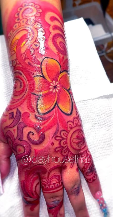 Colored Hand Tattoos, Bright Color Tattoos For Women, Female Tattoo Sleeve, Tattoo Sleeve Color, Colorful Tattoo Ideas, Hand Tatts, Small Face Tattoos, Colorful Sleeve Tattoos, Colorful Butterfly Tattoo