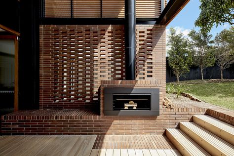 Sydney Street House,© Cieran Murphy Timber Battens, Build Inspiration, Eichler Homes, Outdoor Fireplaces, Small Modern Home, Modern Style Homes, Street House, Timber Construction, Modern Bungalow