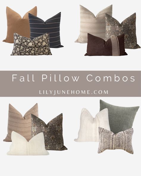 Pillow Combos Master Bedrooms, Throw Pillows On Brown Couch, Fall Pillow Combos, Fall Throw Pillow Combinations, Throw Pillows For Dark Brown Couch, Pillow Sets For Couch, Fall Pillow Combinations, Dark Brown Couch Pillow Ideas, Pillows For A Brown Couch