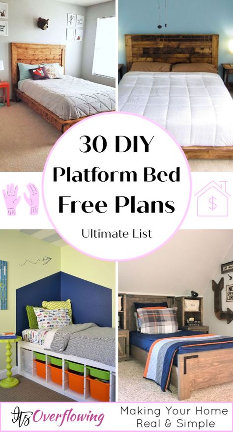 Modern Platform Bed for 125 Diy Queen Bed Frame With Storage, Queen Bed Plans, Cool Bed Frames, Diy Platform Bed Plans, Diy Platform Bed Frame, Build A Platform Bed, Queen Bed Frame Diy, Platform Bed Plans, Kids Platform Bed