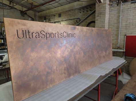 Aged Copper Sign Ultra Sport Steel Signage, Copper Signage, Corten Signage, Metal Logo Signage, Metal Letters Signage, Copper Letters, Name Plates For Home, Construction Logo Design, Copper Top Table