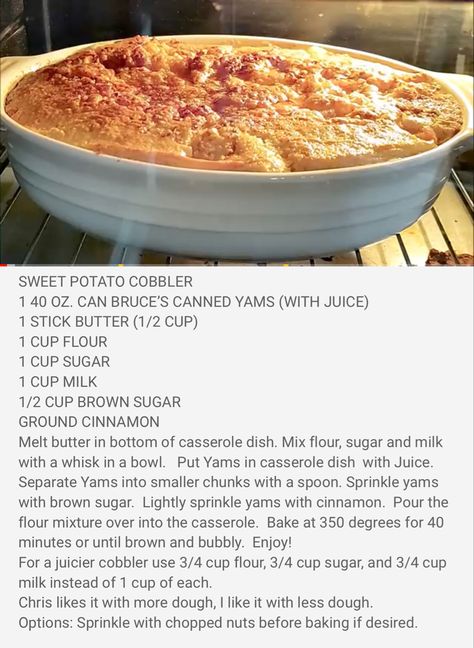 Southern Sweet Potato Suflet Recipe, Sweet Potato Cobbler Easy, Sweet Potato Cobbler With Canned Yams, Sweet Potato Cobbler Recipe, Desserts Cobbler, Sweet Potato Cobbler Old Fashioned, Sweet Potato Souffle Recipes Canned Yams, Sweet Potato Cobbler Southern Living, Cobbler Desserts