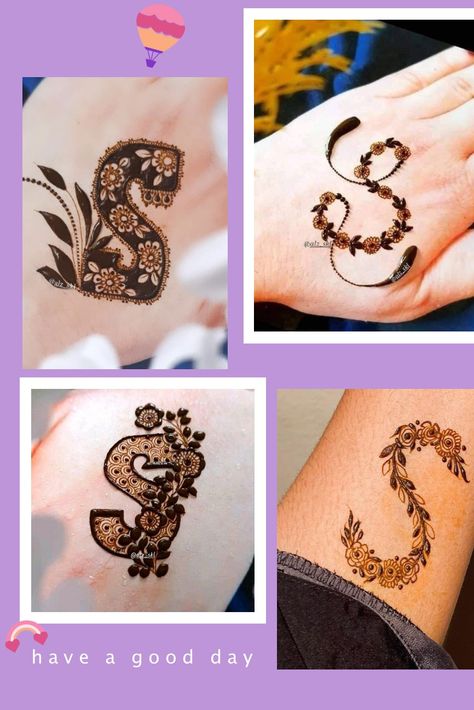 Hidden Letter In Mehendi, S Alphabet Mehndi Design, S Mehndi Design Letter, Alphabet Henna Design, Husband Name Mehndi Designs, S Letter Mehndi Design, S Letter Mehndi, Mehedi Design, Simple Mehendi Designs