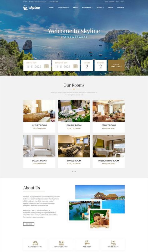 Hotel Booking HTML Template Booking Website Design, Hotel Website Design, Hotel Booking Website, Travel Website Design, Skyline Homes, Booking Website, Html Website Templates, Hotel Industry, Hotel Website