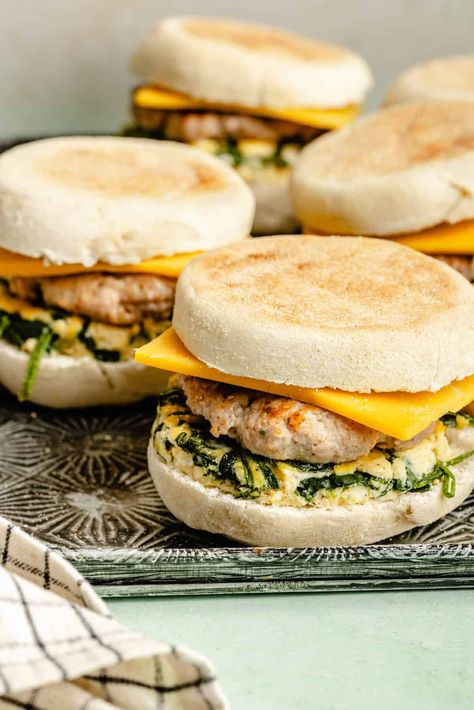 Freezer Friendly Breakfast Sandwiches - The Defined Dish Breakfast Sandwich Meal Prep, Freezer Friendly Breakfast, Freezer Breakfast Meals, Egg White Breakfast, Breakfast Sandwiches Frozen, Postpartum Meals, The Defined Dish, Healthy Breakfast Sandwich, Defined Dish